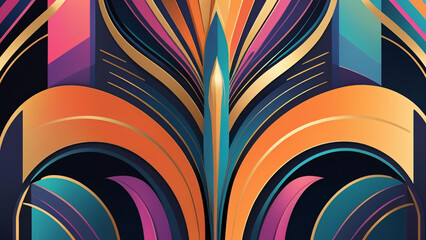Wall Mural - Abstract geometric design with vibrant colors and intricate patterns, perfect for modern decor or digital art projects