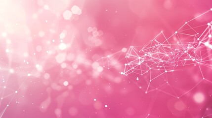 Abstract pink background with pink dots connected in the form of low poly network.