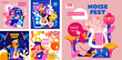 © Natalia's Store - 5 music festival templates. Cool drinks, musical instruments, people playing and enjoying music. The design is perfect for jazz, Oktoberfest, outdoor festivals and more