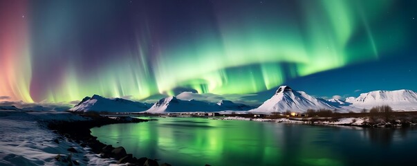 Wall Mural - northern lights over iceland's majestic mountains and tranquil waters