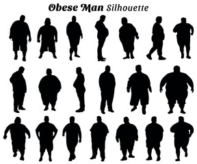 Set of obese man silhouettes illustration