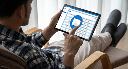 Poster - email notification message showing on computer screen snugly. digital marketing message information 