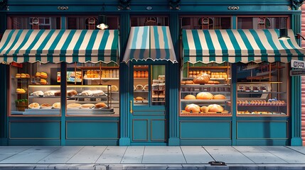 Bakery facade exterior in retro style design