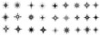 © Oksana Kalashnykova - Y2k star sparkle bling abstract tattoo shapes. Hand drawn star sparkle shine of doodle set. Star shine twinkle glow, spark glitter, magic party light vector illustration.