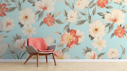 Poster - A vintage wallpaper pattern reminiscent of floral prints from the 1950s, with delicate flowers and pastel colors.