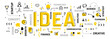© wowomnom - Vector creative illustration of idea word typography with line icon, word cloud on white color background. Business infographic concept. Line art style creative design
