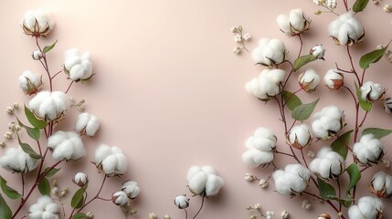 Poster - White cotton blossoms arranged on a pink background, creating a delicate and elegant scene.