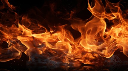 Fototapete - Fire flames on black background, captured in a high-speed photograph, revealing the intricate details of their fiery dance.