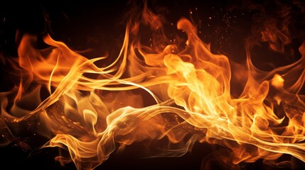 Aufkleber - Fire flames on black background, captured in a high-speed photograph, revealing the intricate details of their fiery dance.