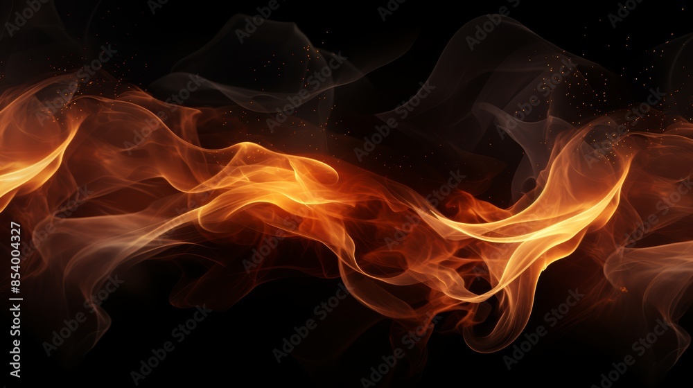 Fire flames on black background, fading into wisps of smoke that curl ...