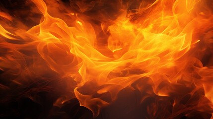 Aufkleber - Fire flames on black background, glowing with an intense orange and yellow hue, reminiscent of the sun's fiery embrace.