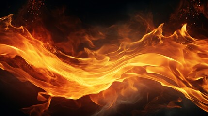Aufkleber - Fire flames on black background, swirling and dancing in a mesmerizing display of light and energy.