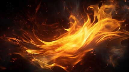 Aufkleber - Fire flames on black background, swirling and dancing in a mesmerizing display of light and energy.