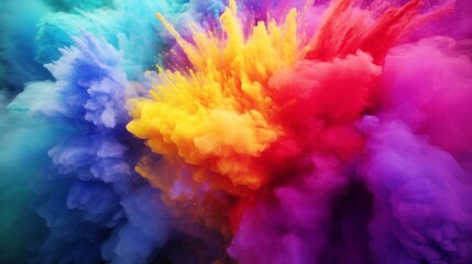 Poster - Holi color powder explosion bright colorful rainbow from different angles.