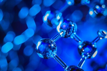 sparkling molecular structure on a blue bokeh background