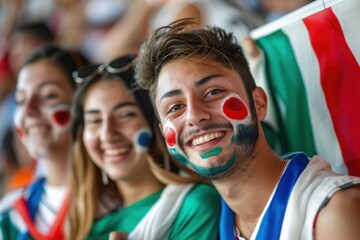 Wall Mural - Supporters smiling and cheering with italian flag at stadium