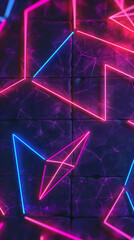 Wall Mural - Neon Glow Abstract Geometric Shapes on Cosmic Background