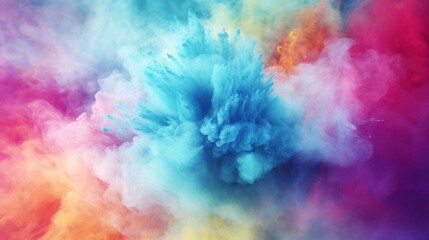 Poster - Holi color powder explosion bright colorful rainbow with different types of Holi colors.