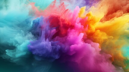 Poster - Holi color powder explosion bright colorful rainbow with a dreamy and ethereal atmosphere.