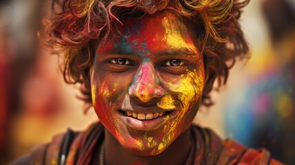 Poster - Holi reveler with their face painted in intricate designs with the search term 