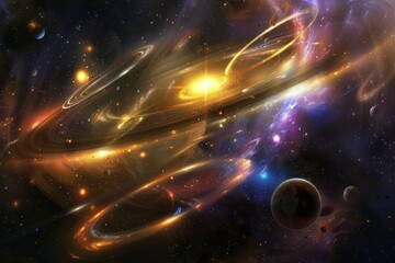 Wall Mural - cosmic dance of galaxies with vibrant interstellar colors