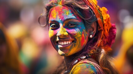 Poster - Holi reveler with their face painted in intricate designs, showcasing the artistic expression of the festival.