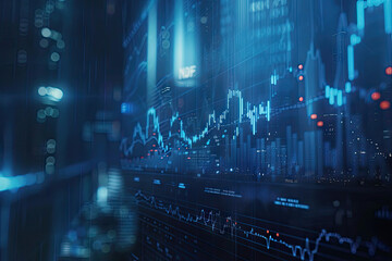 Wall Mural - stock market graph, blue color grading