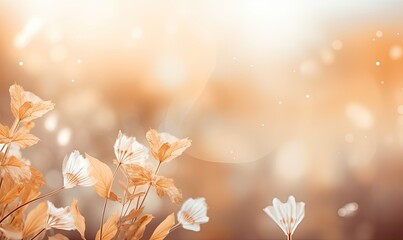 Wall Mural - Abstract Autumn Background with Tree Branch. Golden and Yellow Fall Leaves in Natural Bokeh Light