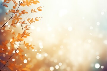 Wall Mural - Abstract Autumn Background with Tree Branch. Golden and Yellow Fall Leaves in Natural Bokeh Light