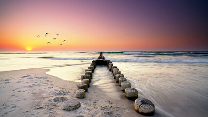Wall Mural - natural beach in the morning in sunrise light