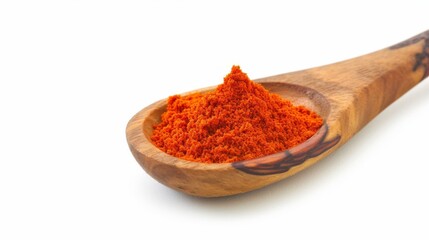 Paprika in a wooden spoon on a white background