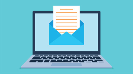 Leinwandbilder - There is an open envelope with a letter on the laptop screen. Open email envelope. Vector graphics in sketchy style.