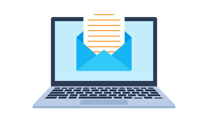 Leinwandbilder - There is an open envelope with a letter on the laptop screen. Open email envelope. Graphics in sketchy style.