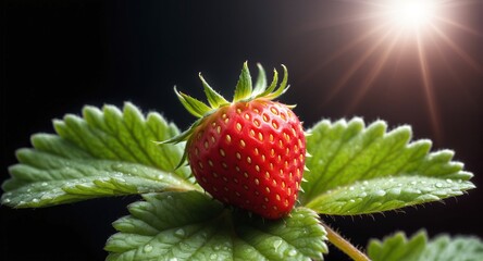 Wall Mural - Strawberries grows on bush in garden. Nature, organic food and gardening
