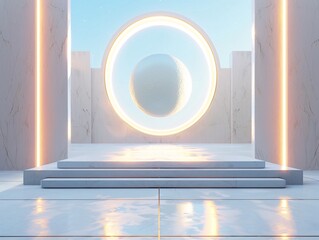Wall Mural - a white room with columns and a round light in the middle