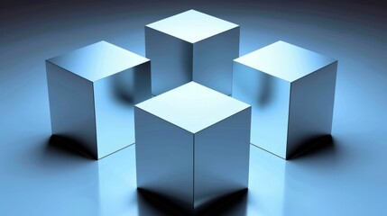 Four Shiny Cubes on a Blue Background