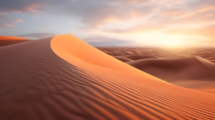 Wall Mural - Desert dunes panorama at sunset. 3d render illustration