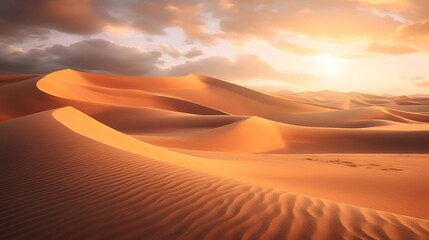Wall Mural - Desert sand dunes at sunset, panoramic view.
