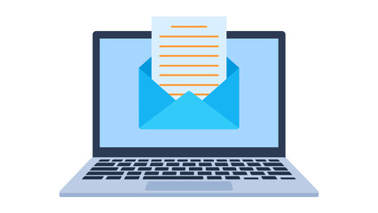 Leinwandbilder - There is an open envelope with a letter on the laptop screen. Open email envelope. Graphics in sketchy style.