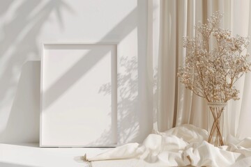 Poster - A decorative picture frame sitting on a white table, ready for use