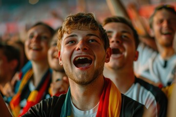 Wall Mural - Young sports fan cheering with open mouth at stadium