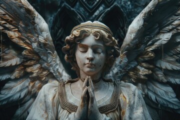 Poster - Close-up view of a statue of an angel's face or head, often used in symbolic representations