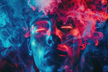 Canvas Print - A person's face shrouded in smoke, possibly from an accident or a dramatic moment