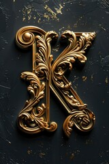 Aufkleber - A close-up shot of a single gold letter 'K' standing out against a black background