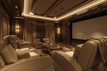 Poster - A room filled with chairs and a projector screen, ideal for presentations or meetings