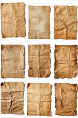 Wall Mural - Six pieces of brown paper arranged on a white background, suitable for use in educational or office settings