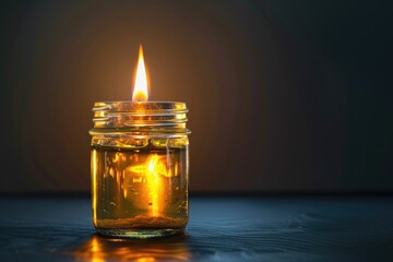 Poster - A single lit candle sits inside a clear glass jar, creating a warm and cozy ambiance