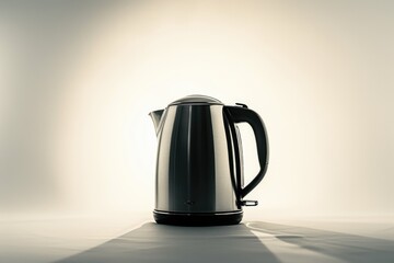 Poster - A close-up image of a kettle sitting on a table, in black and white