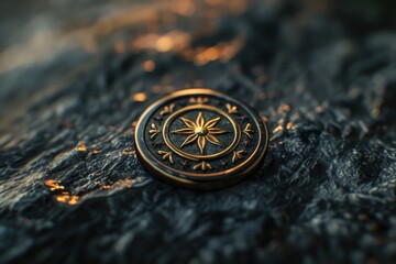 Poster - A close-up shot of a metal object sitting on a rock, providing a unique perspective