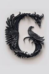 Aufkleber - A black bird sits atop the letter D, providing a striking contrast between its dark plumage and the bright white background